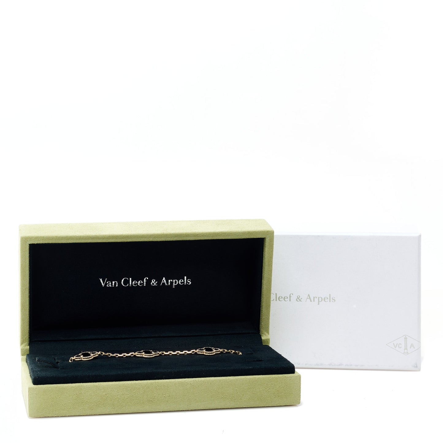 18K Yellow Gold Black Onyx 5 Motifs Vintage Alhambra Bracelet