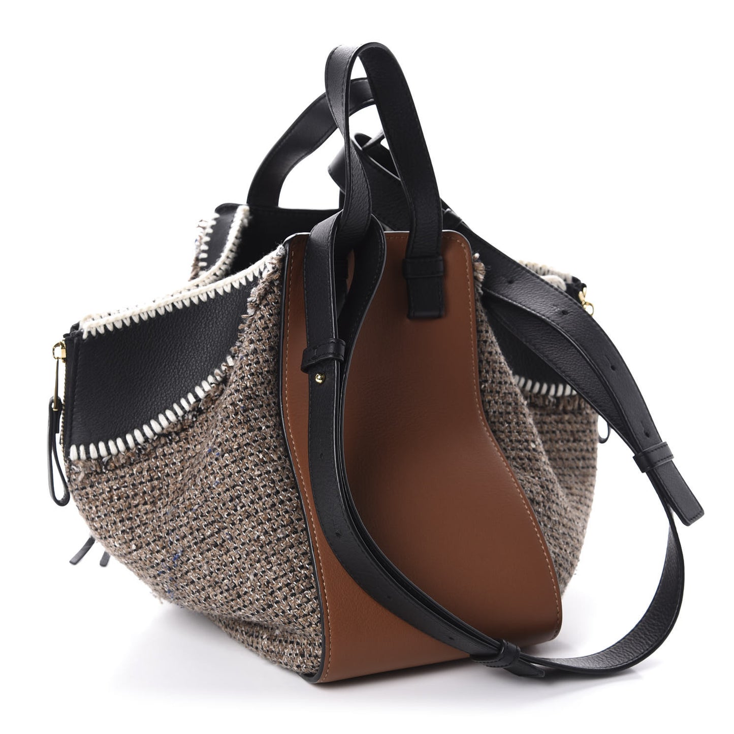 Calfskin Tweed Small Hammock Shoulder Bag Tan Black