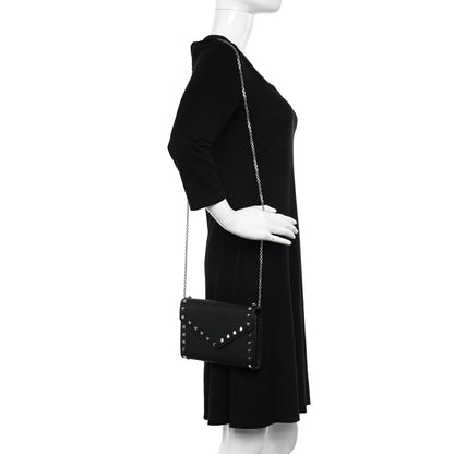 Valentino Garavani Pebbled Calfskin Rockstud Envelope Wallet on Chain Black 2 of 10