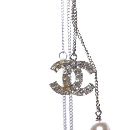Chanel Baguette Crystal Pearl CC Lariat Necklace Silver 7 of 7