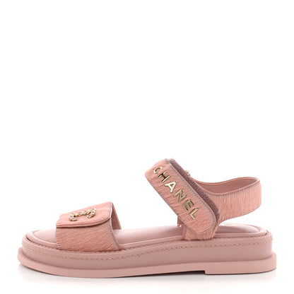 Chanel Calfskin Hair Suede Shearling Dad Sandals 38 Light Pink 1 of 10
