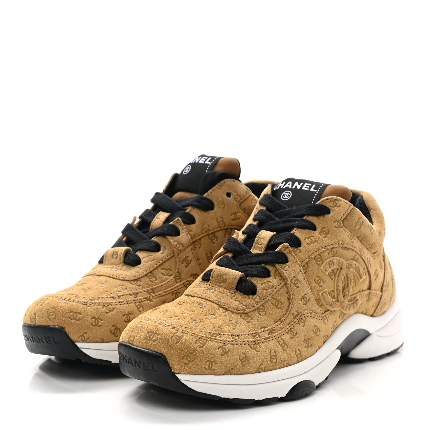 Chanel Suede Calfskin Printed CC Sneakers 36 Beige 3 of 8