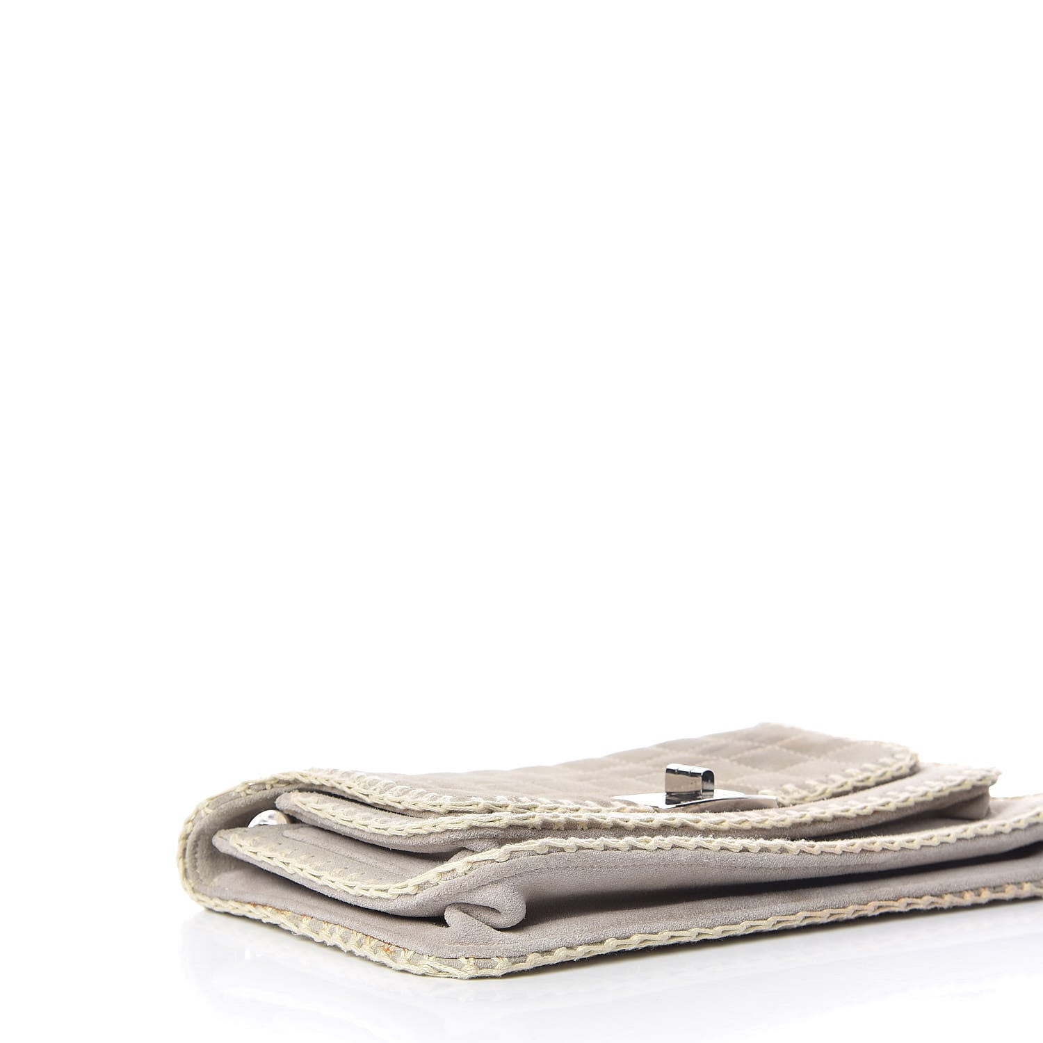 Chanel Suede Chocolate Bar Whipstitch Mademoiselle Flap Grey 5 of 11