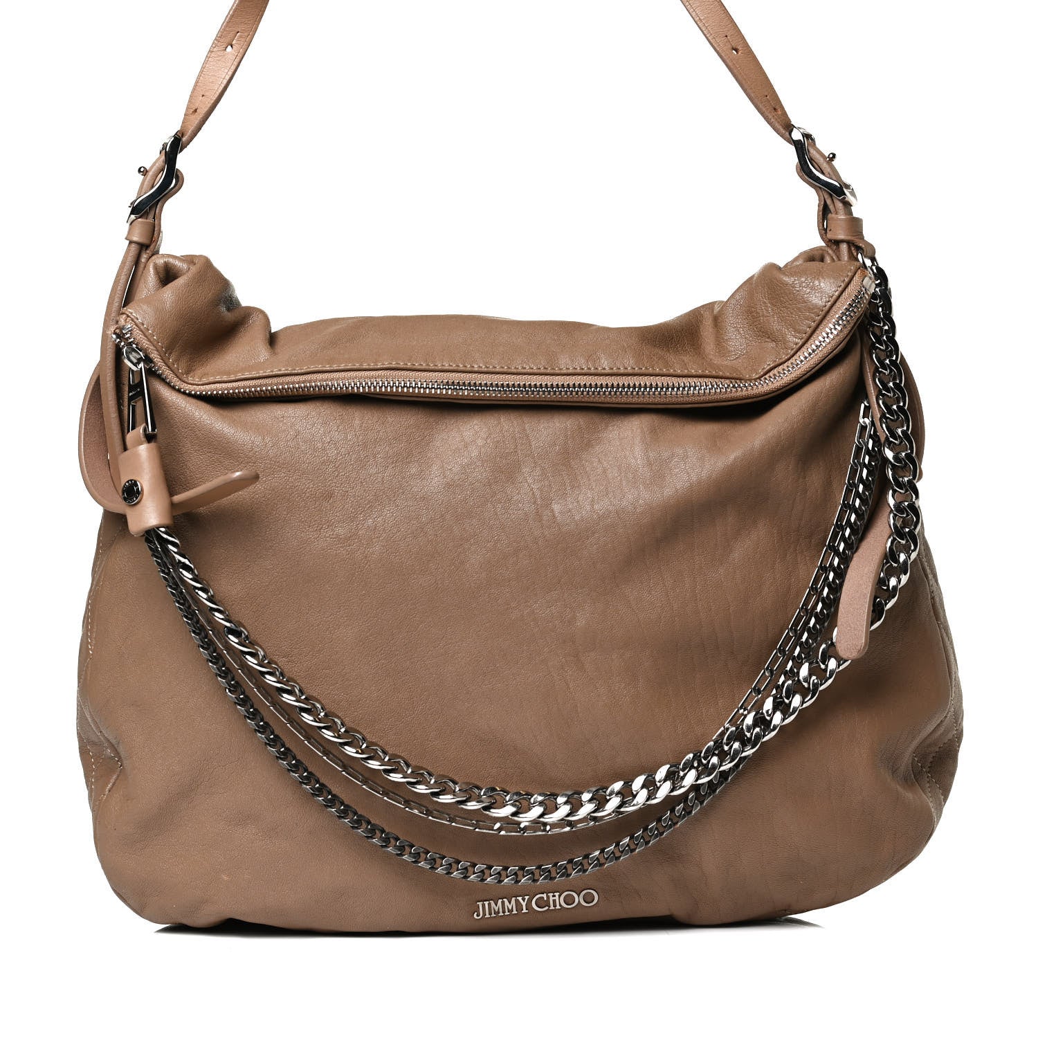 Jimmy Choo Lambskin Biker Hobo Beige 7 of 24