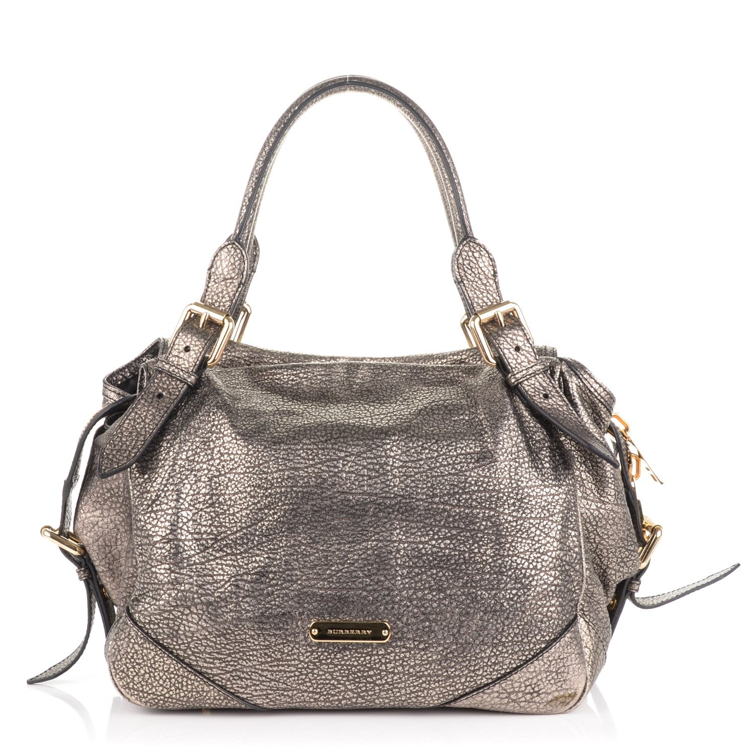 Burberry Metallic Grainy Calfskin Large Oakford Tote Silver 1 of 8
