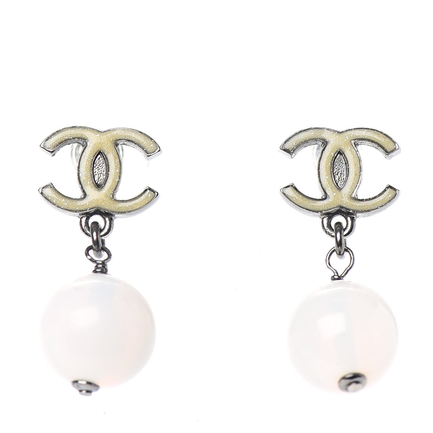 Enamel Resin CC Drop Earrings White Silver