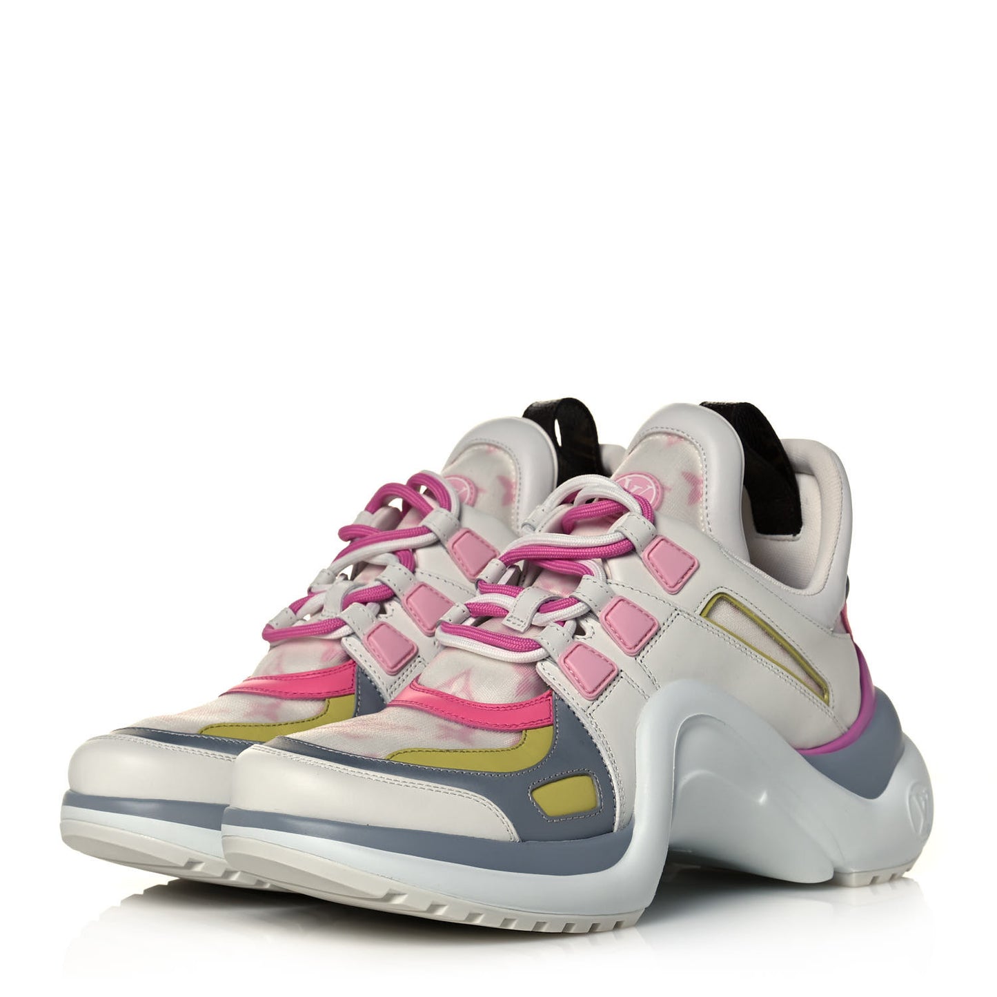 Calfskin Technical Nylon LV Archlight Sneakers 38 White Pink Yellow