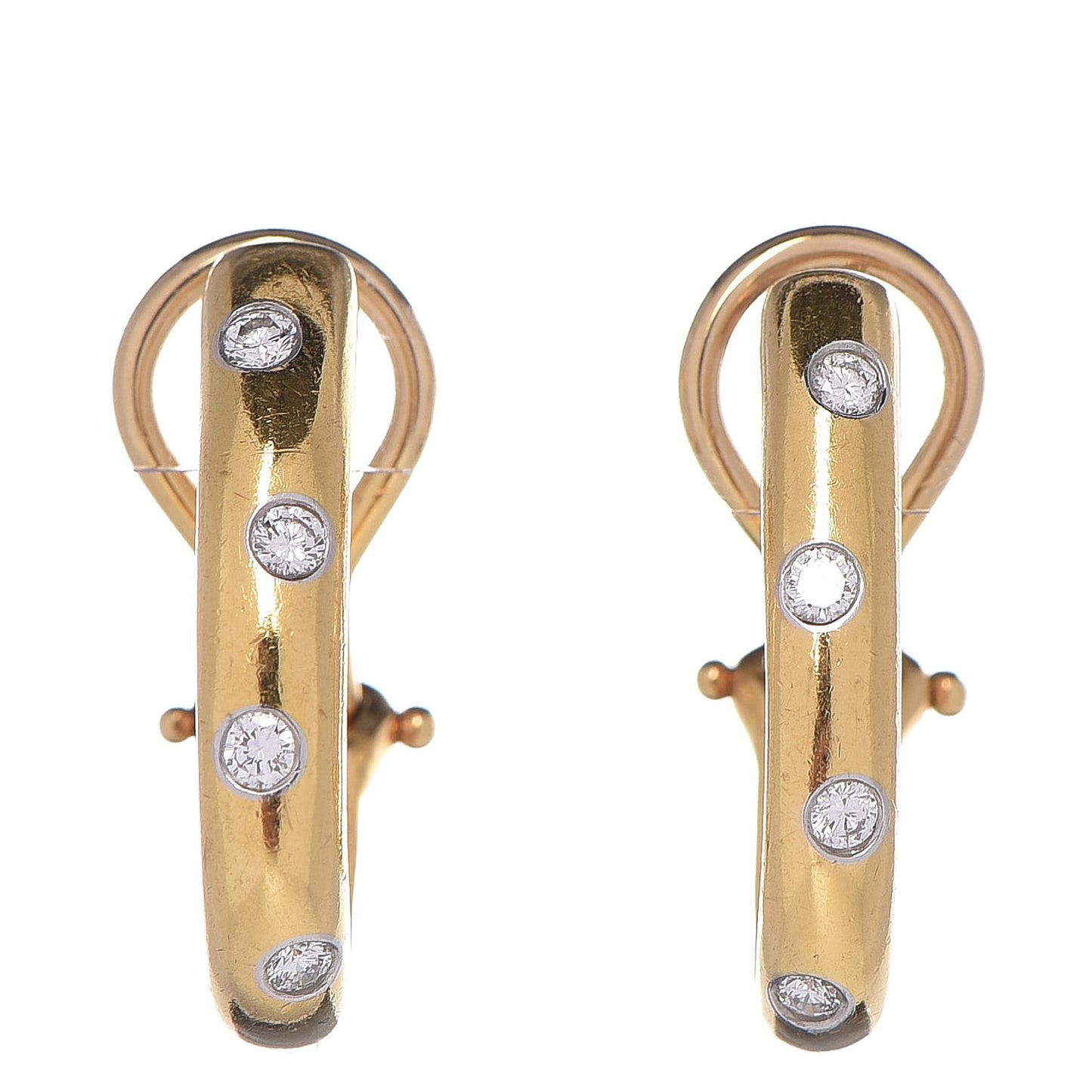 18K Yellow Gold Platinum Diamond Etoile Half Hoop Earrings
