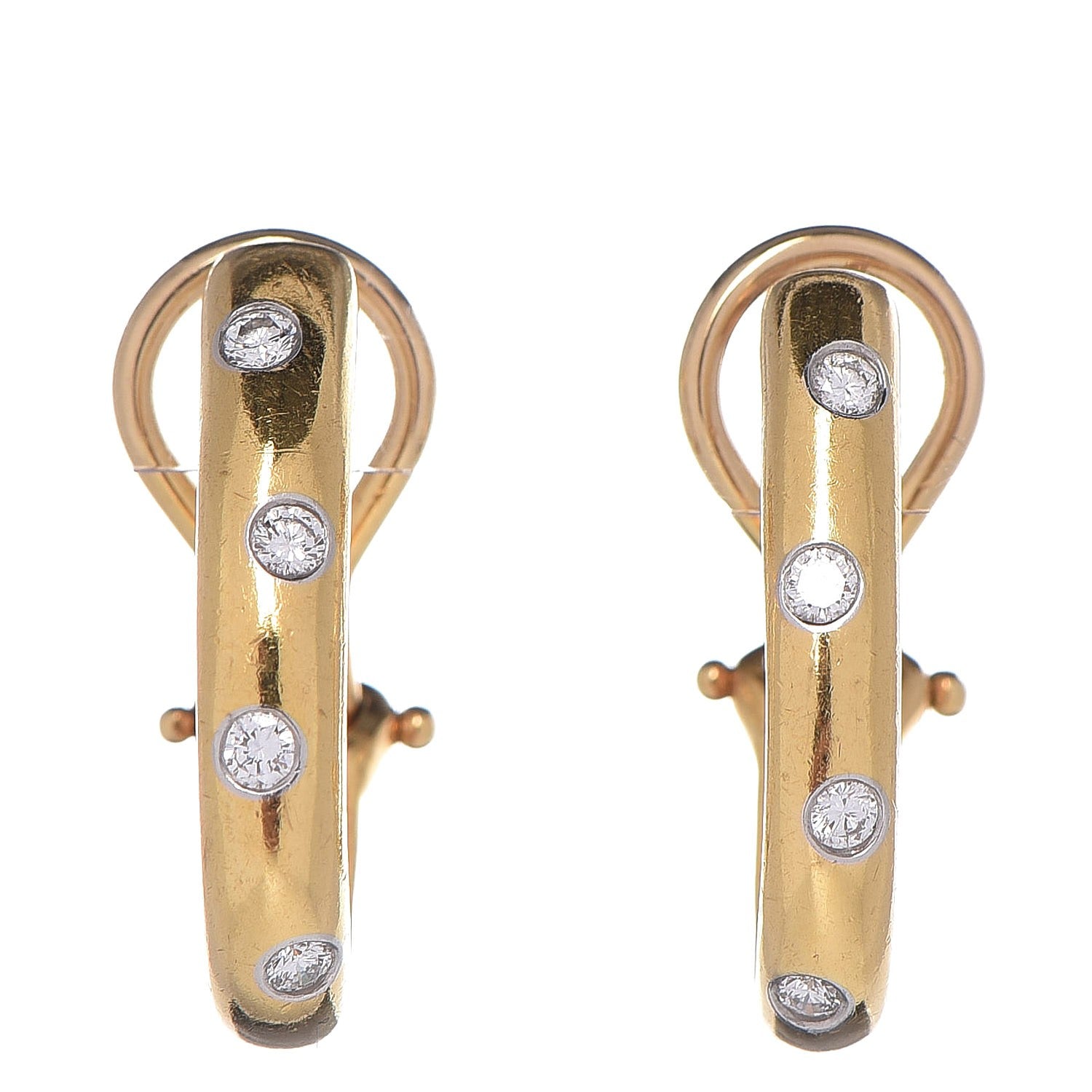 Tiffany 18K Yellow Gold Platinum Diamond Etoile Half Hoop Earrings 1 of 6