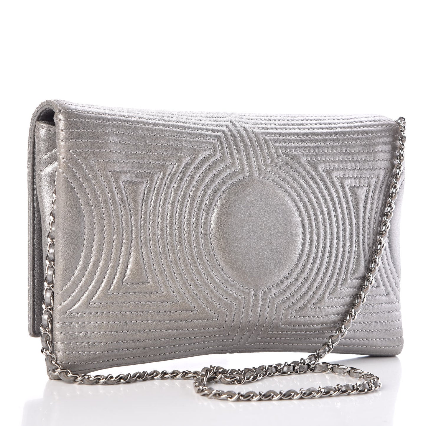 Metallic Lambskin Quilted Clutch With Chain Flap Silver