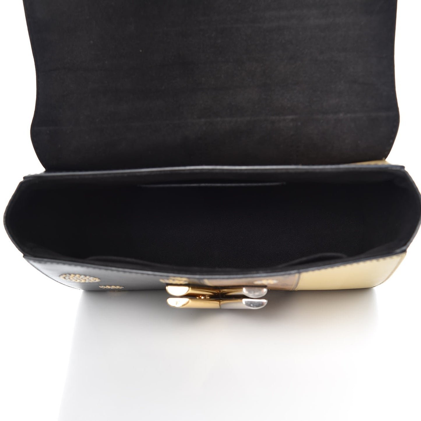 Calfskin Reverse Monogram Studded Twist Shoulder Bag MM Black Gold