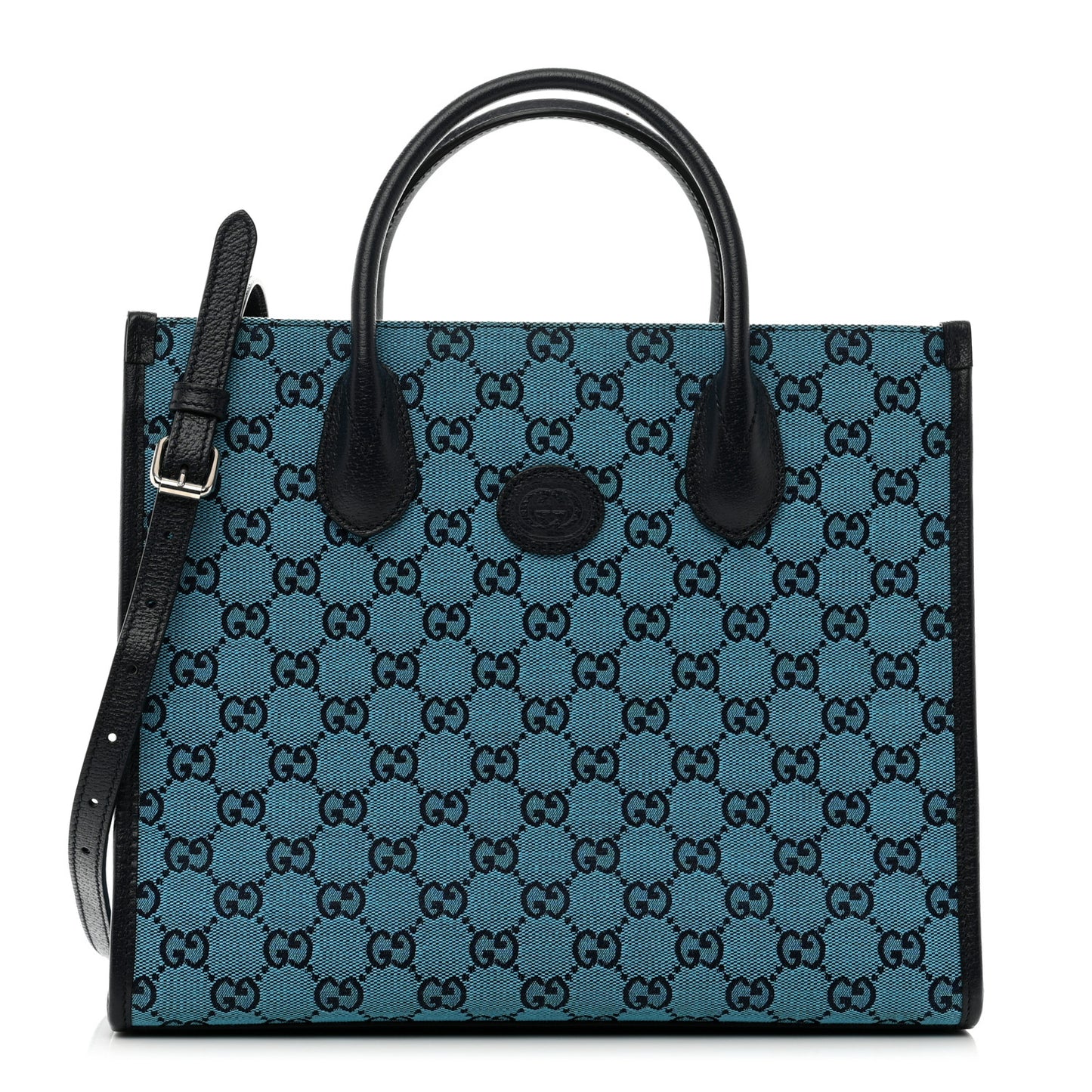 Monogram Multicolor Textured Dollar Calfskin Small Retro Interlocking G Tote Bag Light Blue