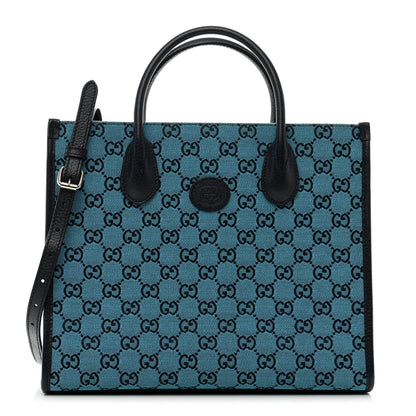 Gucci Monogram Multicolor Textured Dollar Calfskin Small Retro Interlocking G Tote Bag Light Blue 1 of 9