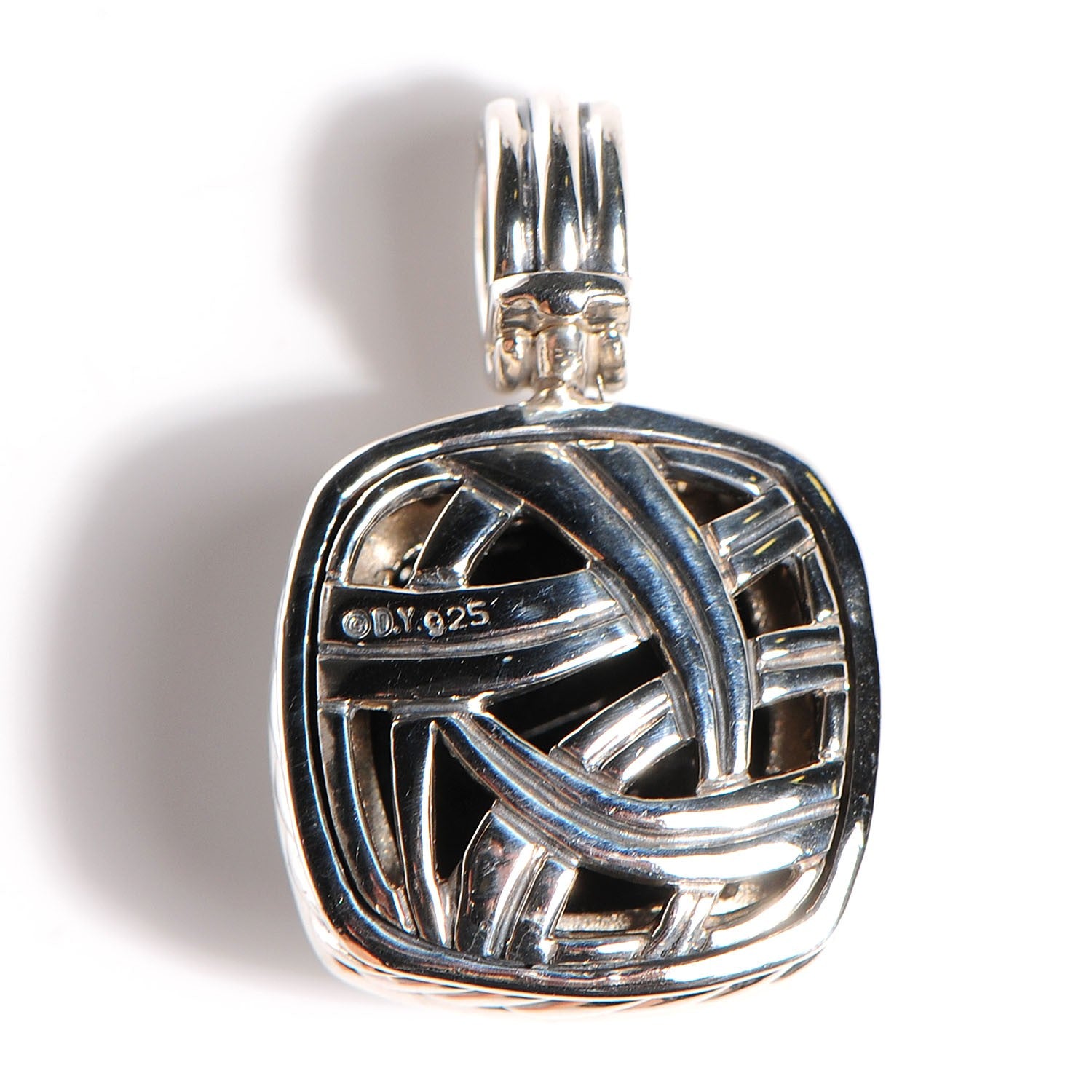 David Yurman Sterling Silver Pave Diamond 14mm Black Onyx Albion Enhancer Pendant 9 of 12