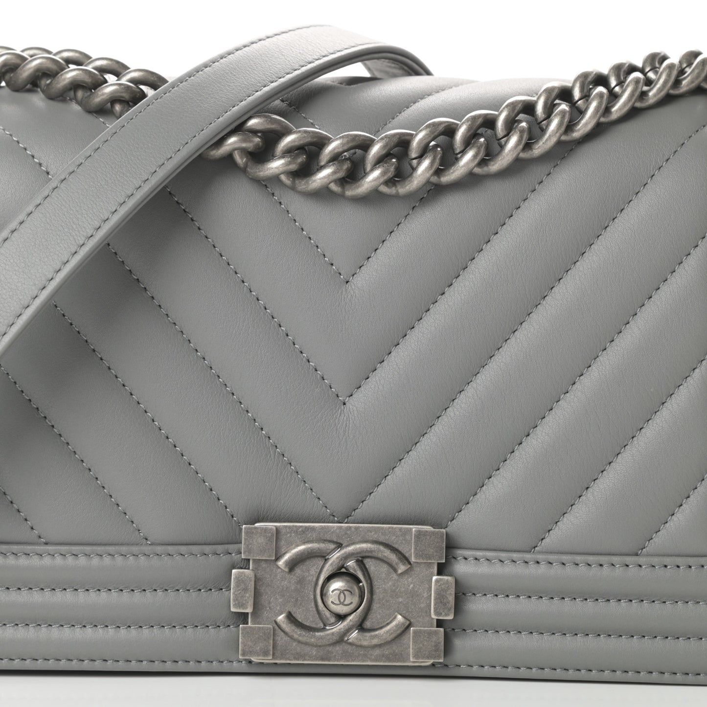 Calfskin Chevron Quilted Medium Boy Flap Grey