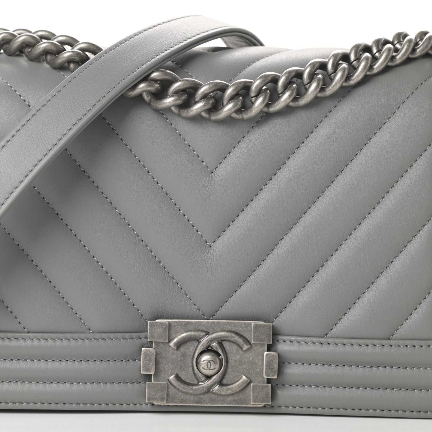 Chanel Calfskin Chevron Quilted Medium Boy Flap Grey 8 of 14