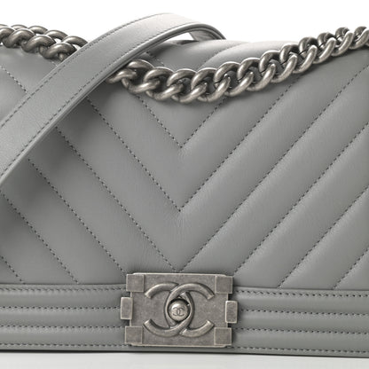 Chanel Calfskin Chevron Quilted Medium Boy Flap Grey 8 of 14