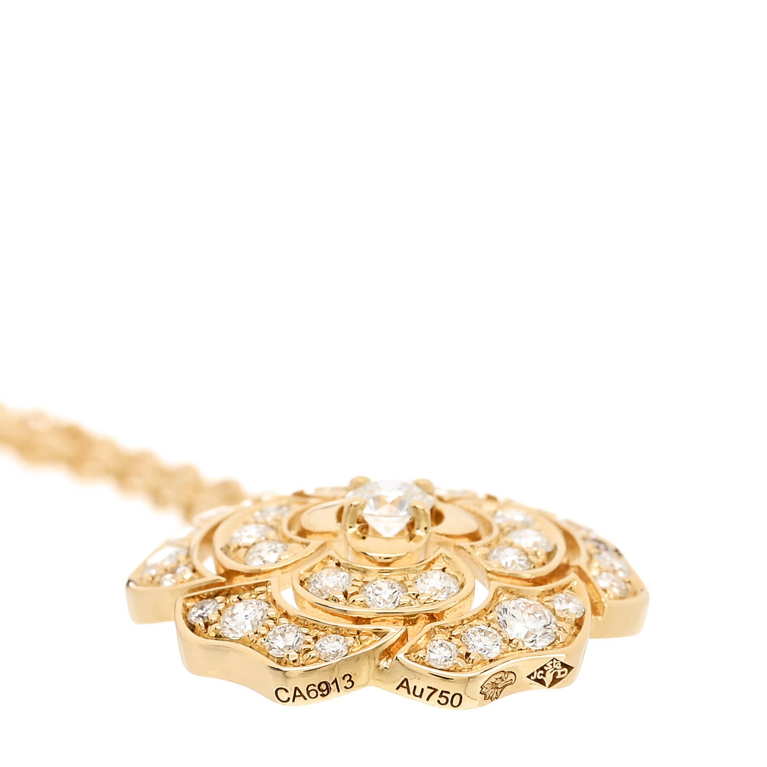Chanel 18K Yellow Gold Diamond Bouton de Camelia Pendant Necklace 5 of 6