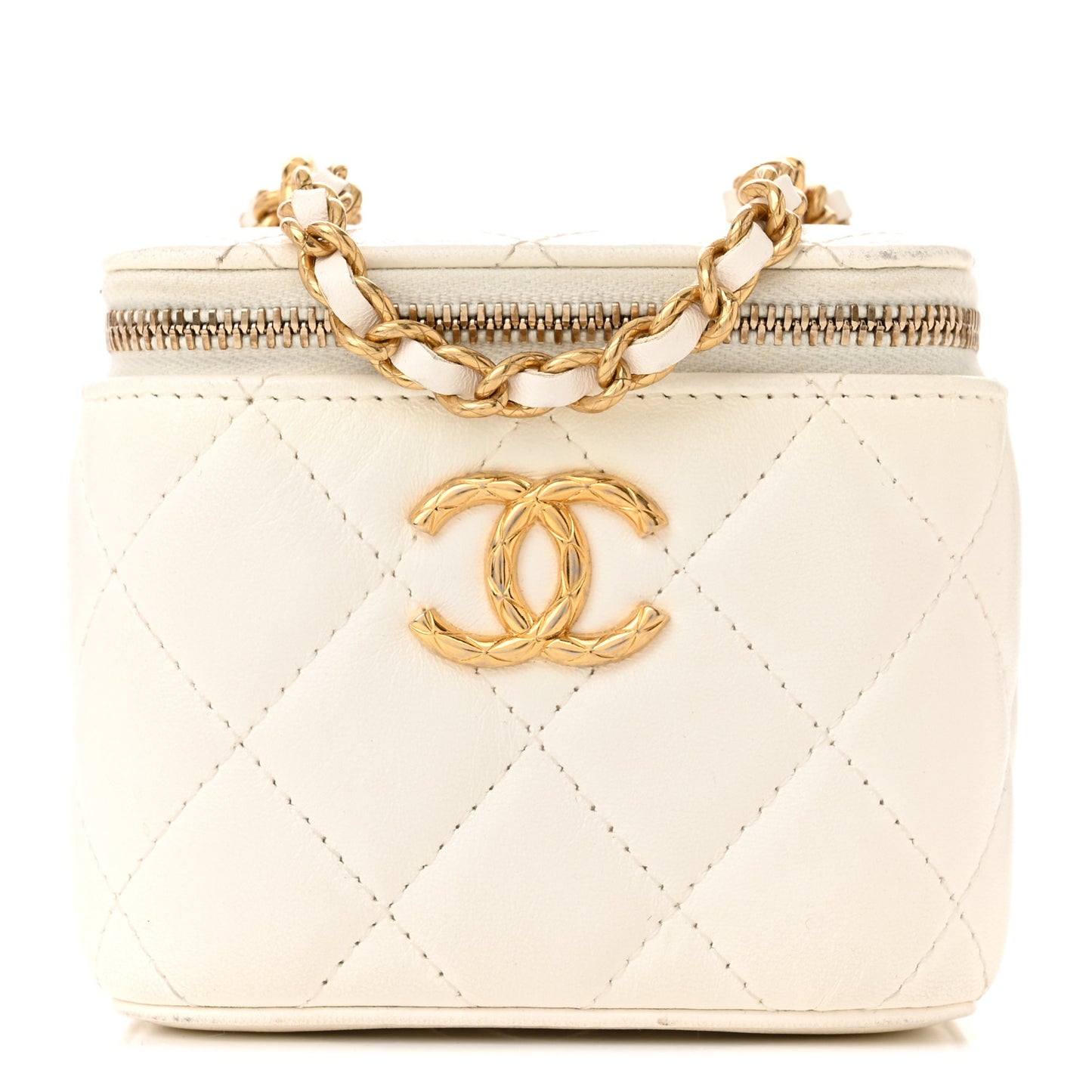 Lambskin Quilted CC Mini Vanity Case With Chain White
