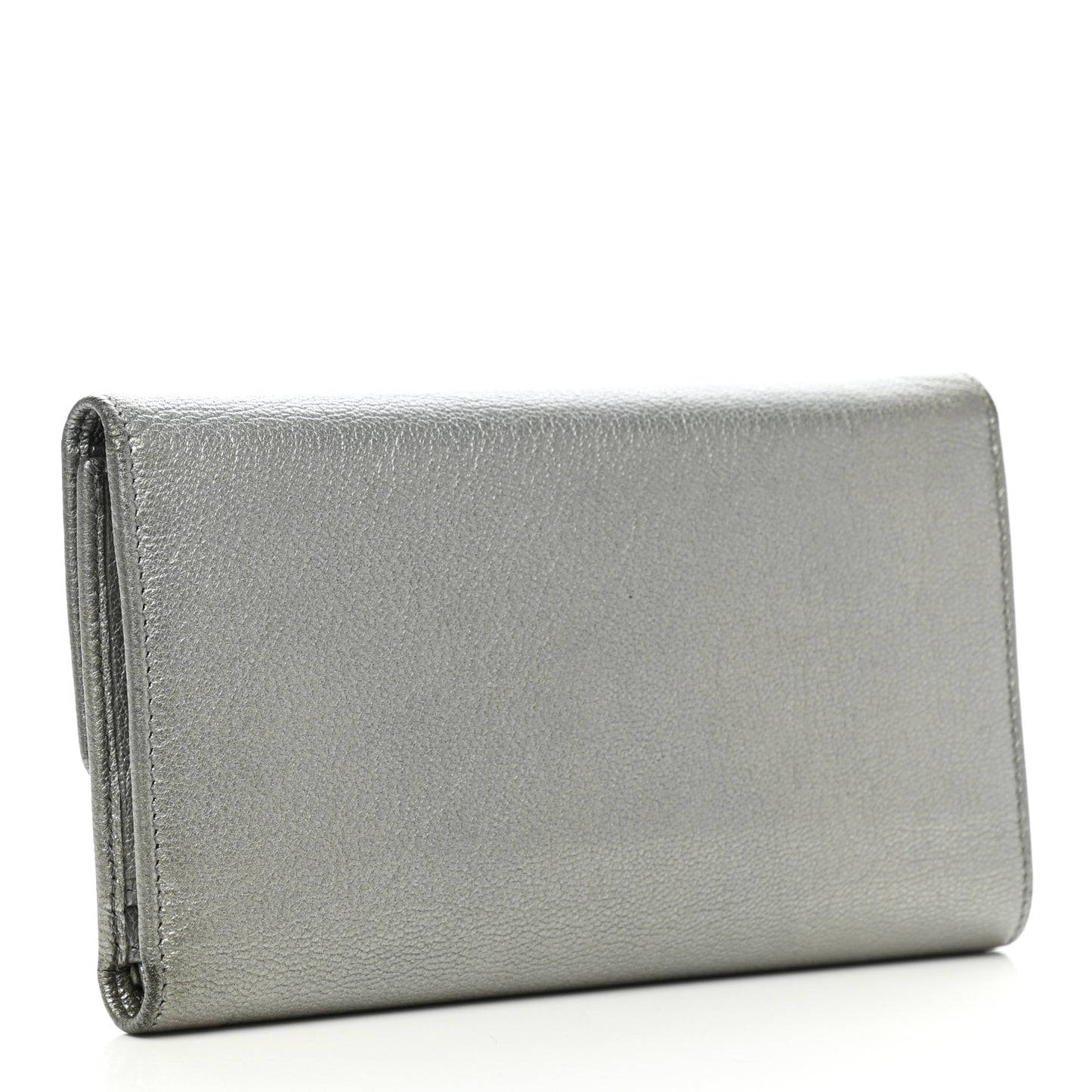 Metallic Goatskin Large Flap Wallet Silver