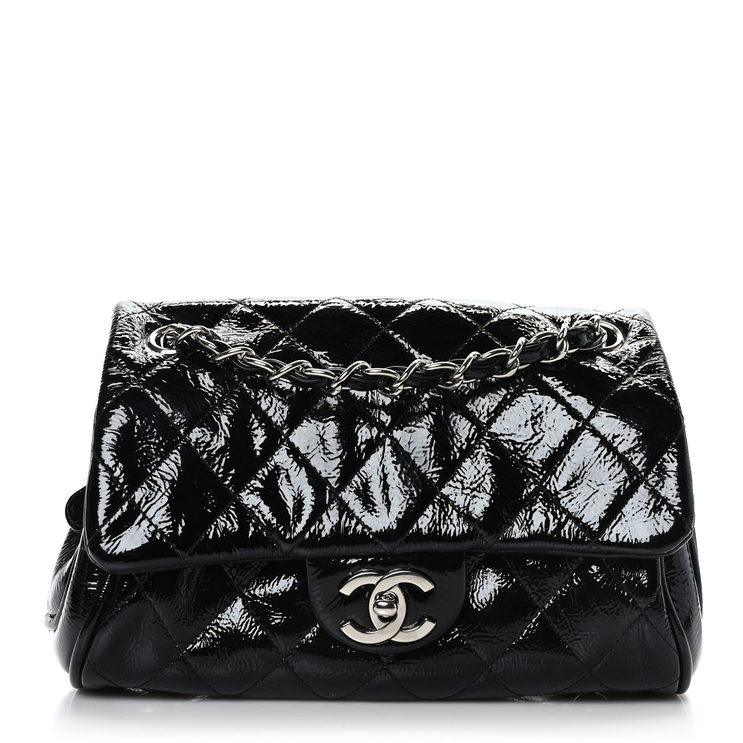 Chanel Distressed Patent Quilted Single Flap Bag Black 1 of 9