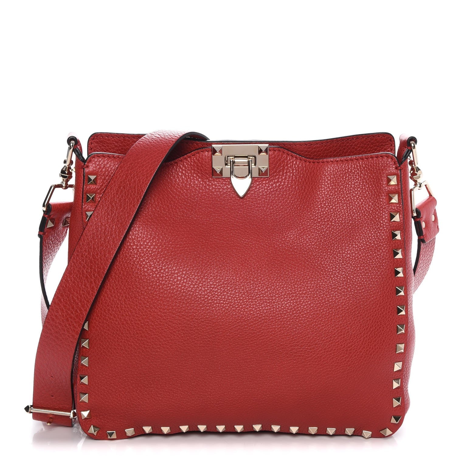 Valentino Garavani Pebbled Calfskin Small Rockstud Flip-Lock Messenger Bag Rosso 1 of 8