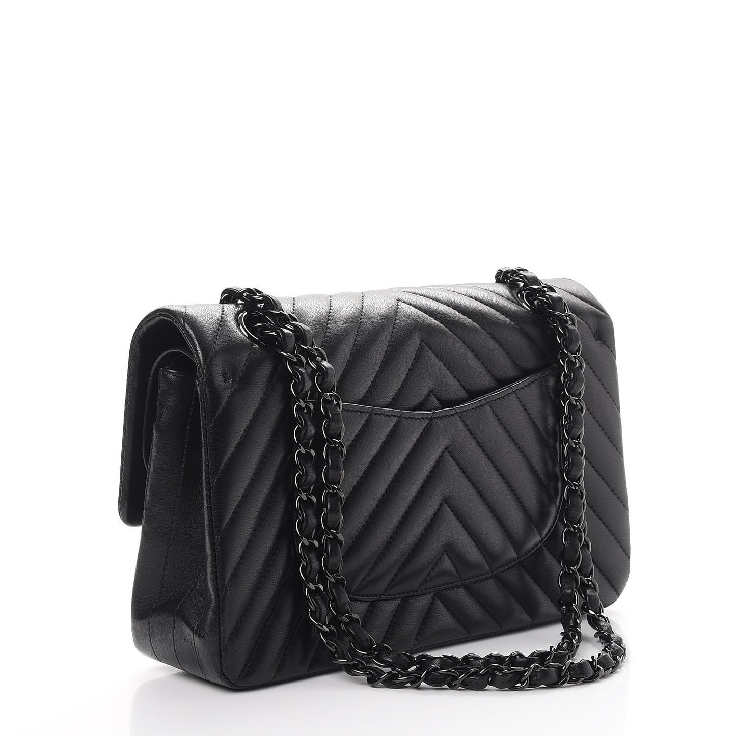 Lambskin Chevron Quilted Medium Double Flap So Black