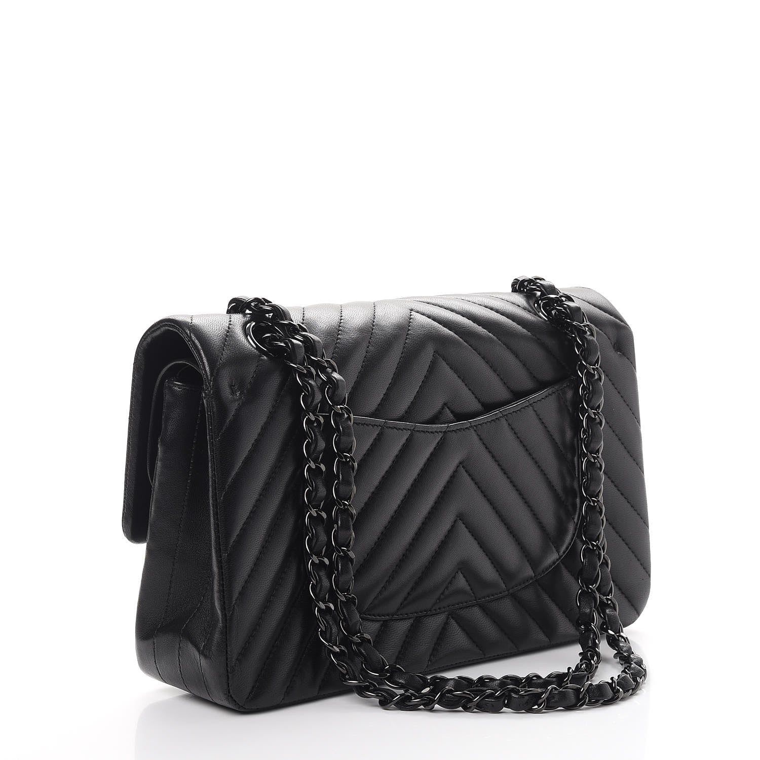 Chanel Lambskin Chevron Quilted Medium Double Flap So Black 4 of 9