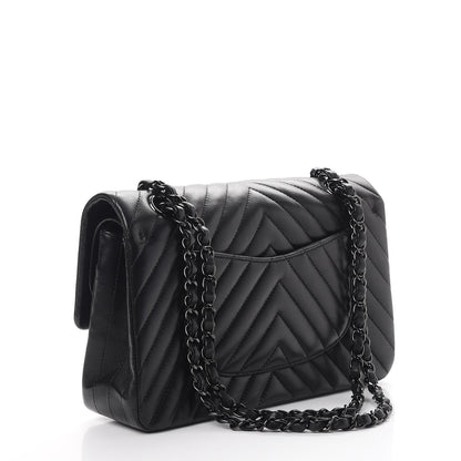 Chanel Lambskin Chevron Quilted Medium Double Flap So Black 4 of 9
