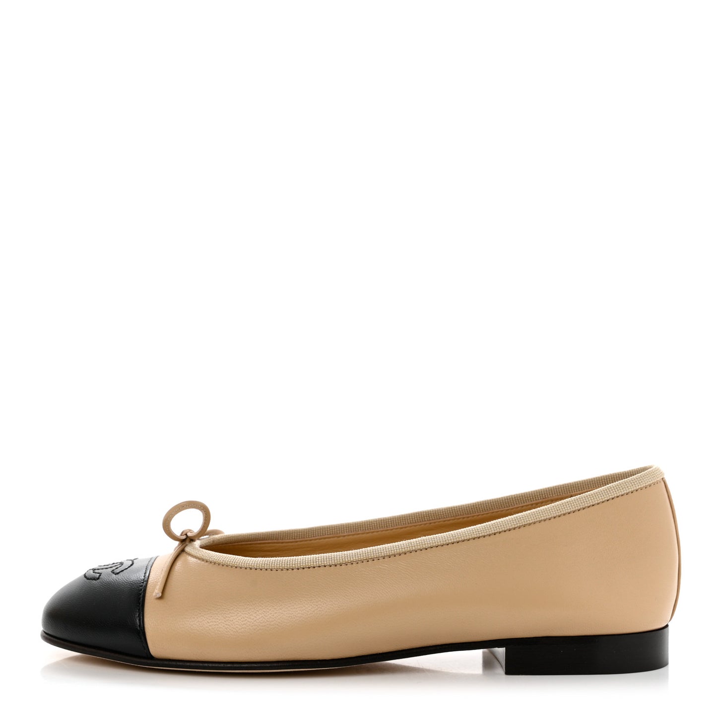 Lambskin Cap Toe CC Ballerina Flats 37 Beige Black