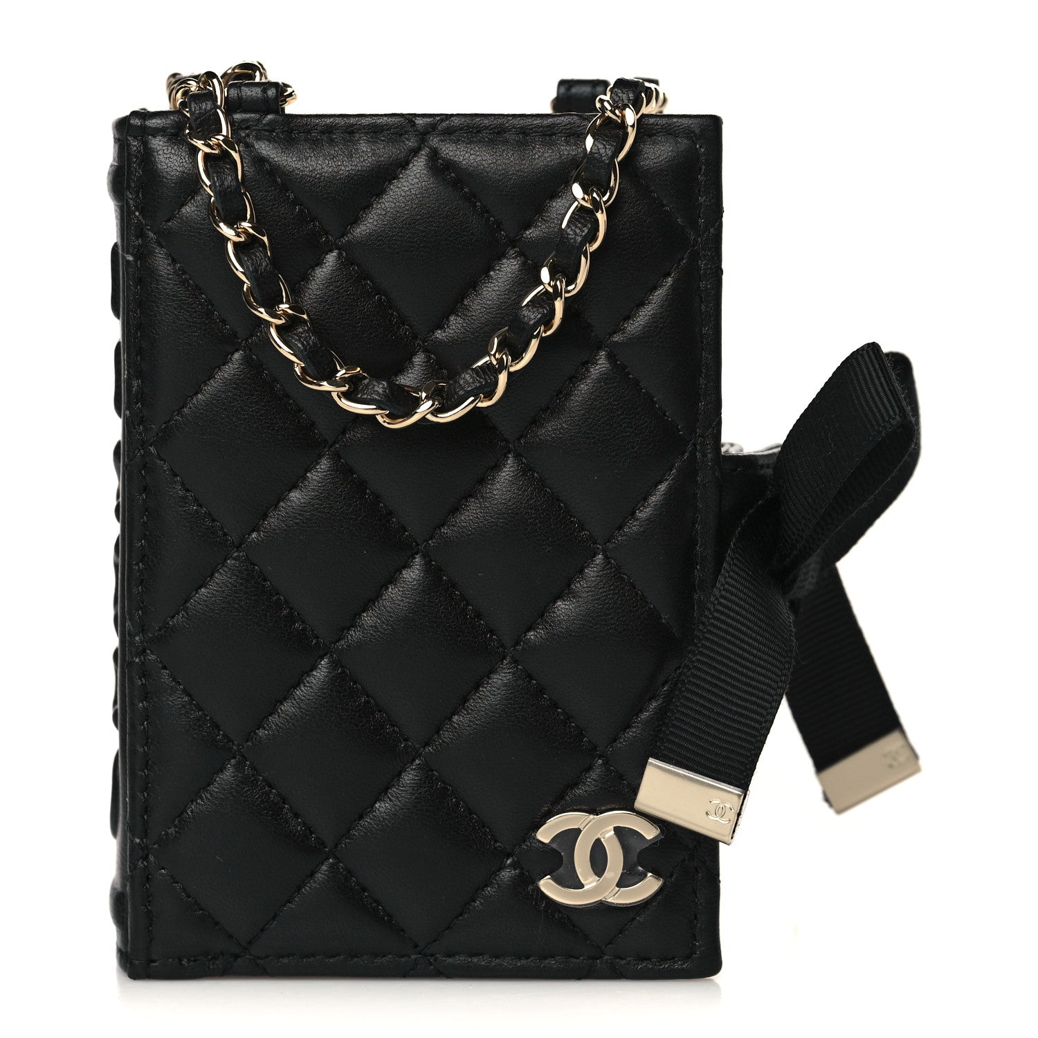 Chanel Lambskin Quilted Book Card Holder on Chain Black 1 of 12