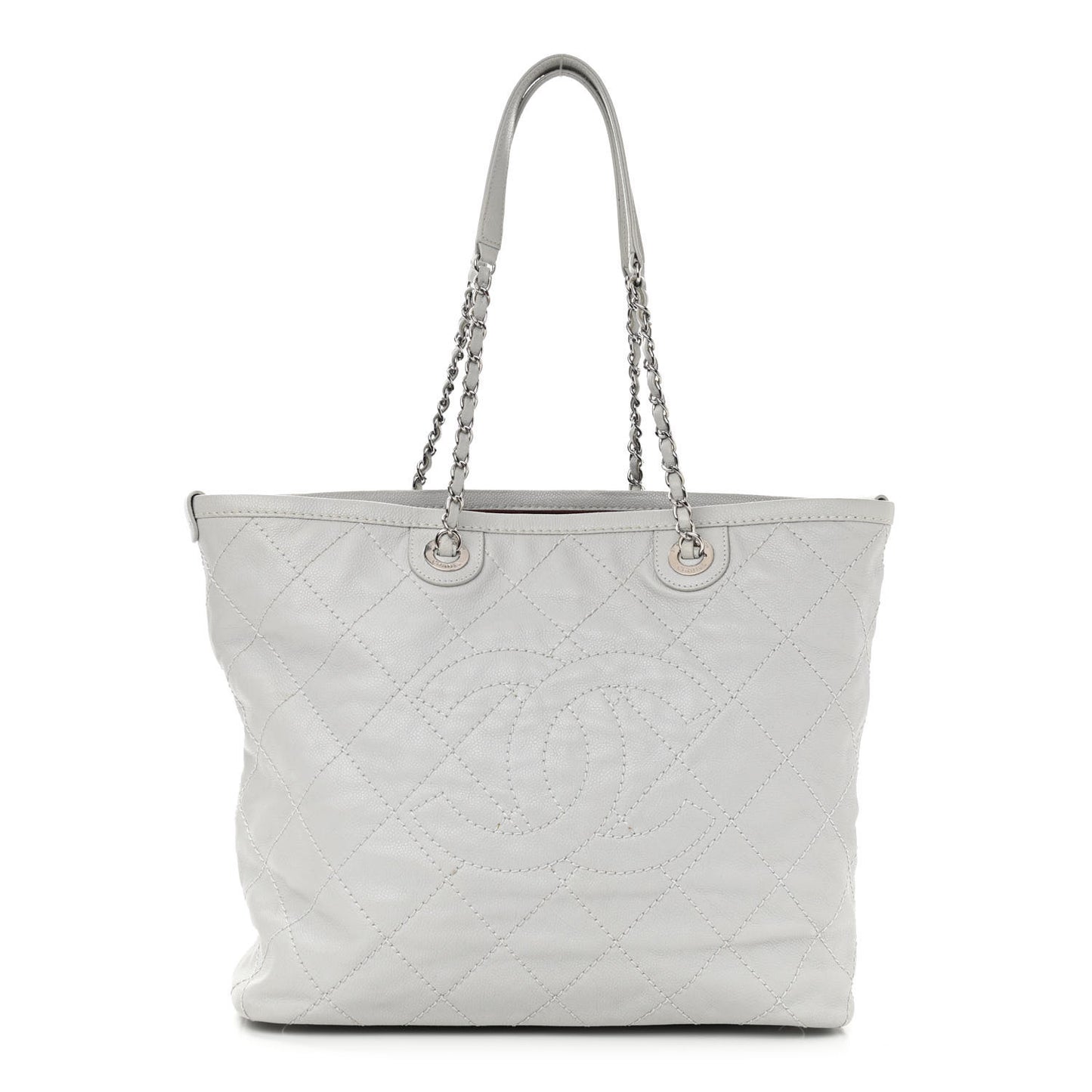 Grained Calfskin Quilted Small Daily Shopping Tote Light Grey