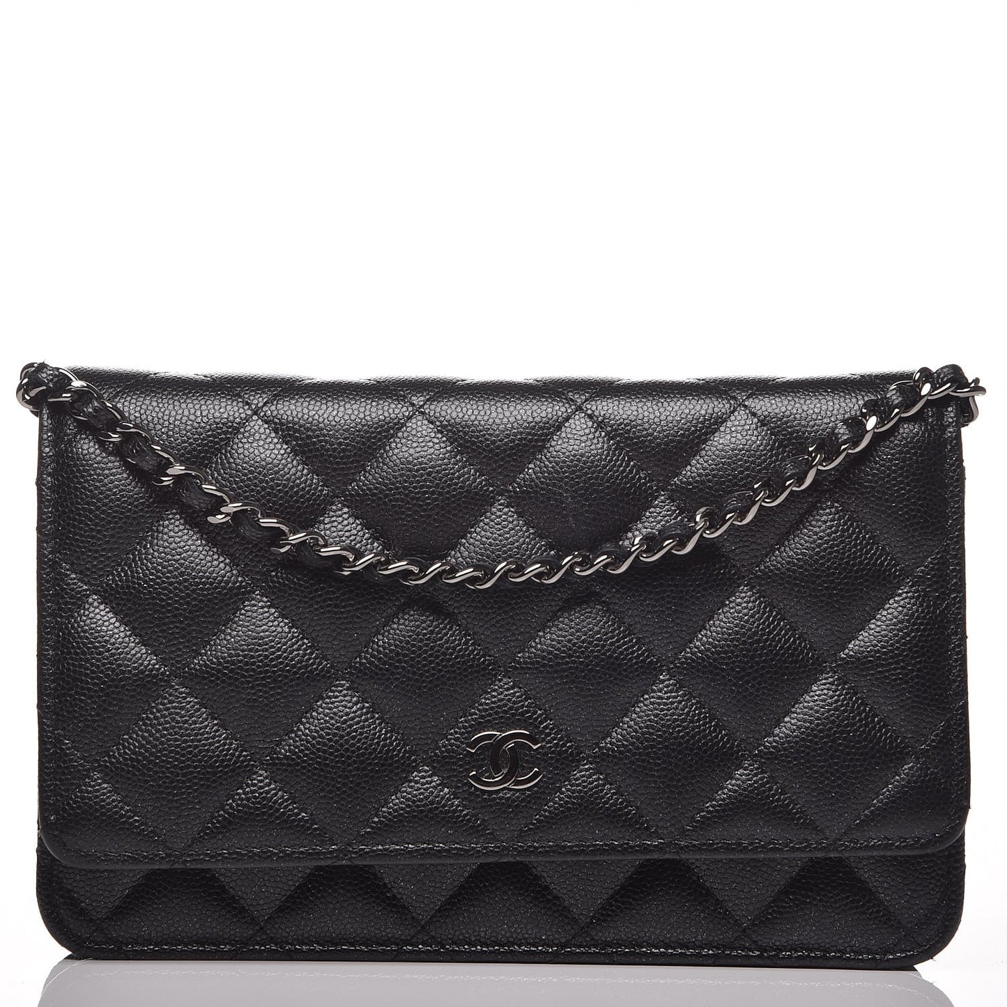 Metallic Caviar Quilted Wallet On Chain WOC Black