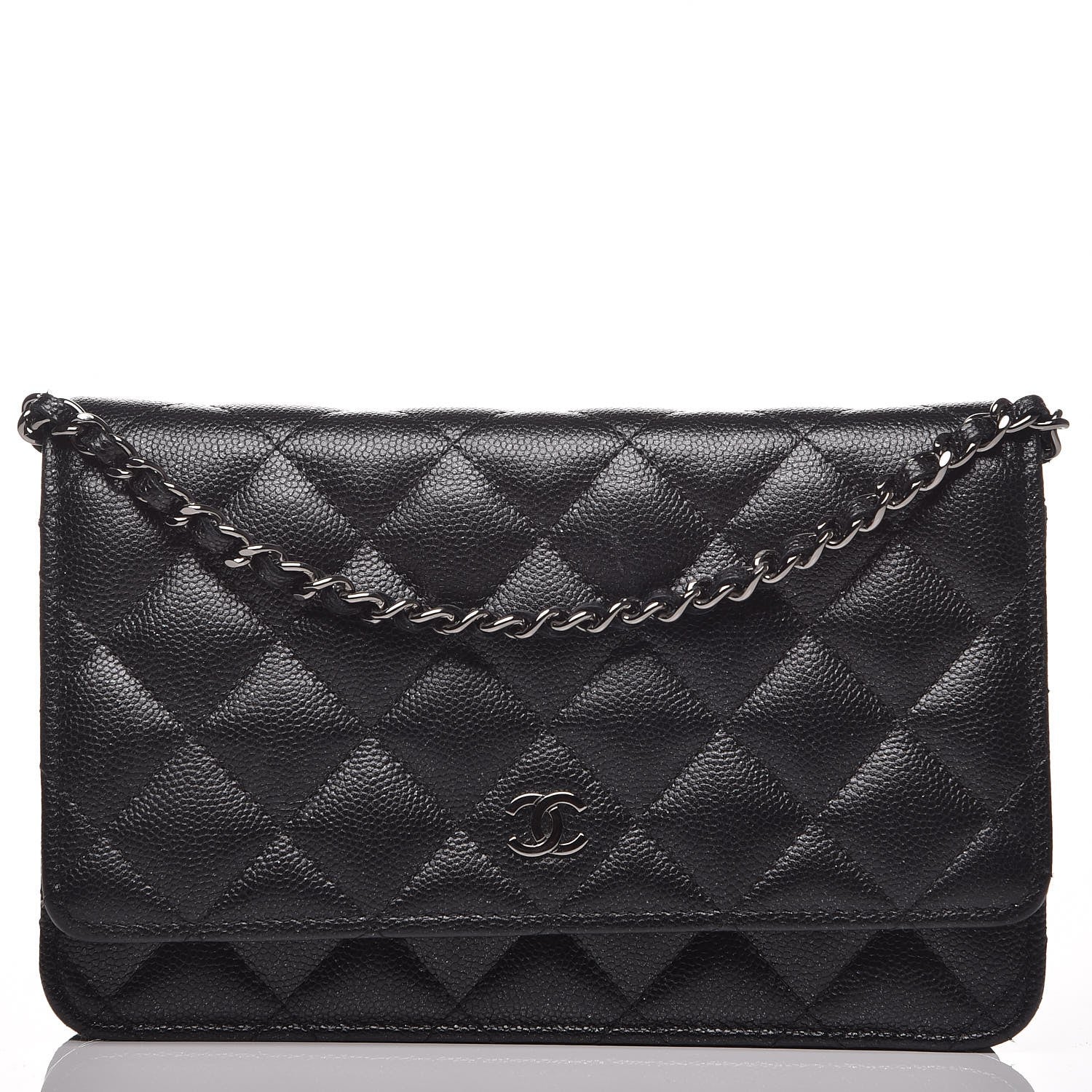Chanel Metallic Caviar Quilted Wallet On Chain WOC Black 1 of 8