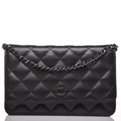 Chanel Metallic Caviar Quilted Wallet On Chain WOC Black 1 of 8