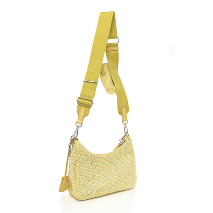 Prada Satin Crystal Re-Edition 2005 Shoulder Bag Ananas 3 of 9