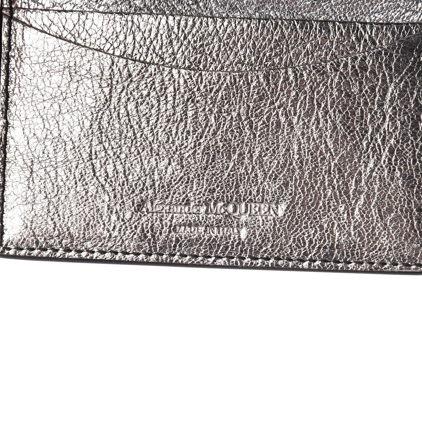 Metallic Calfskin Skull Bi Fold Card Holder Silver