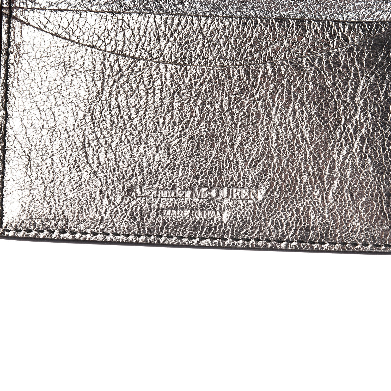 Alexander McQueen Metallic Calfskin Skull Bi Fold Card Holder Silver 6 of 9