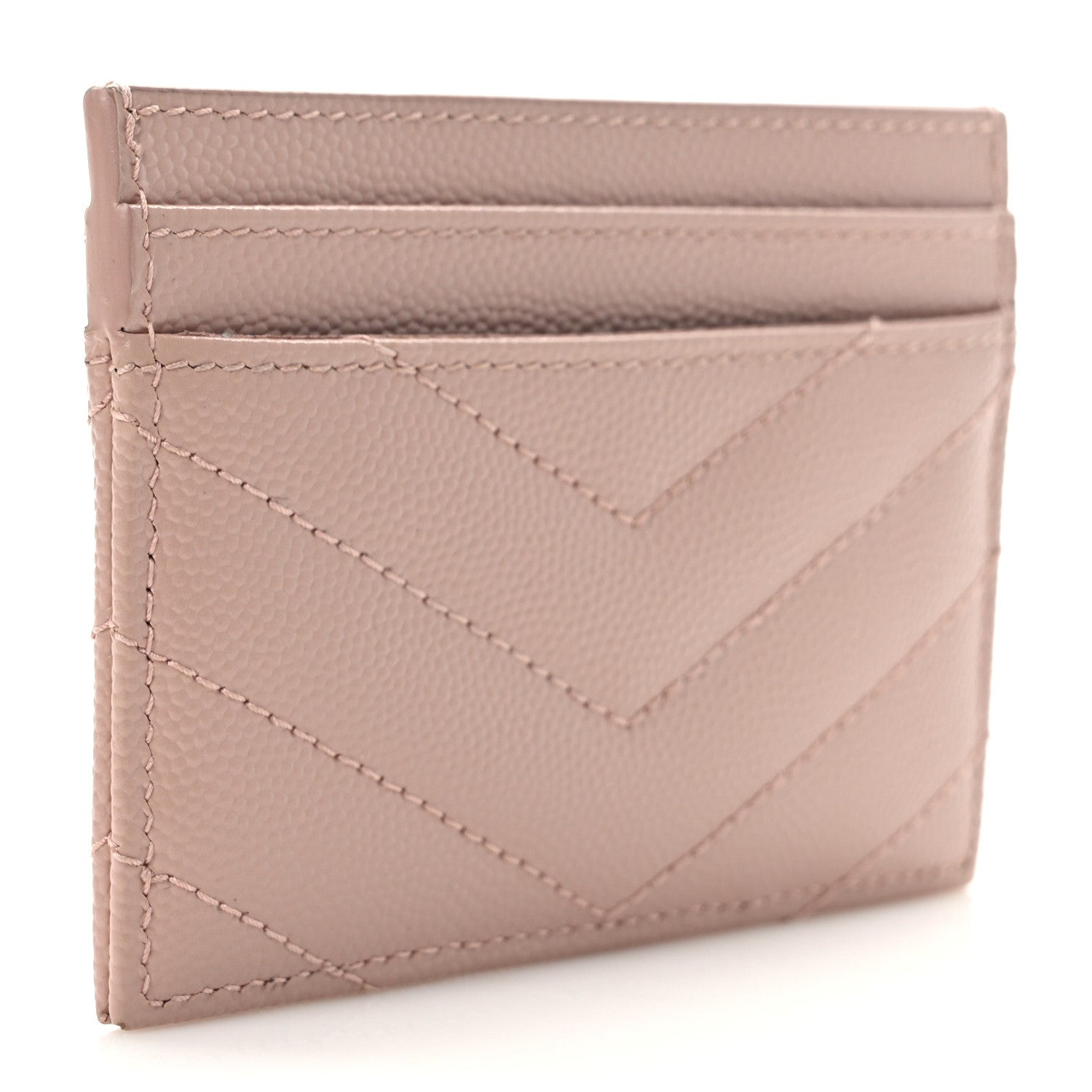 Saint Laurent Grain De Poudre Matelasse Chevron Monogram Credit Card Case Pale Pink 3 of 7