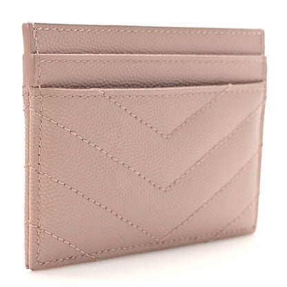 Saint Laurent Grain De Poudre Matelasse Chevron Monogram Credit Card Case Pale Pink 3 of 7