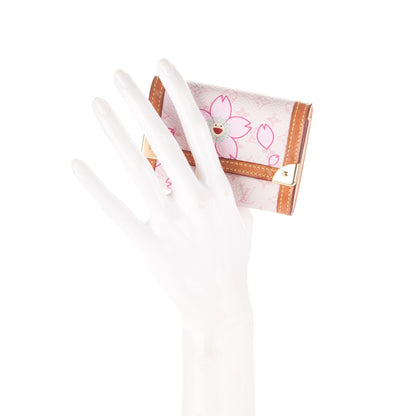 Louis Vuitton Monogram Cherry Blossom Porte-Monnaie Plat Coin Purse Pink 2 of 7