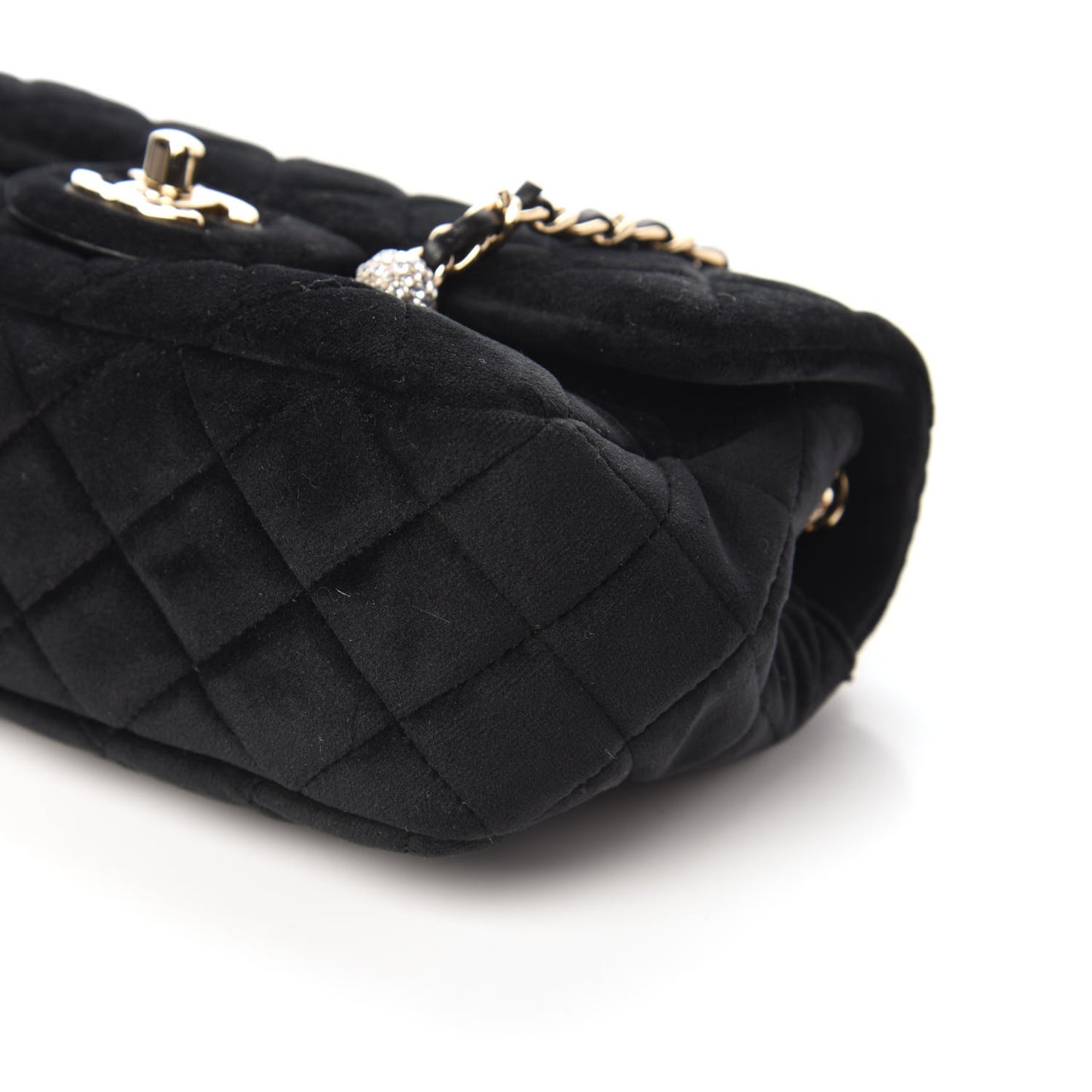Velvet Quilted Mini Rectangular Pearl Crush Flap Black