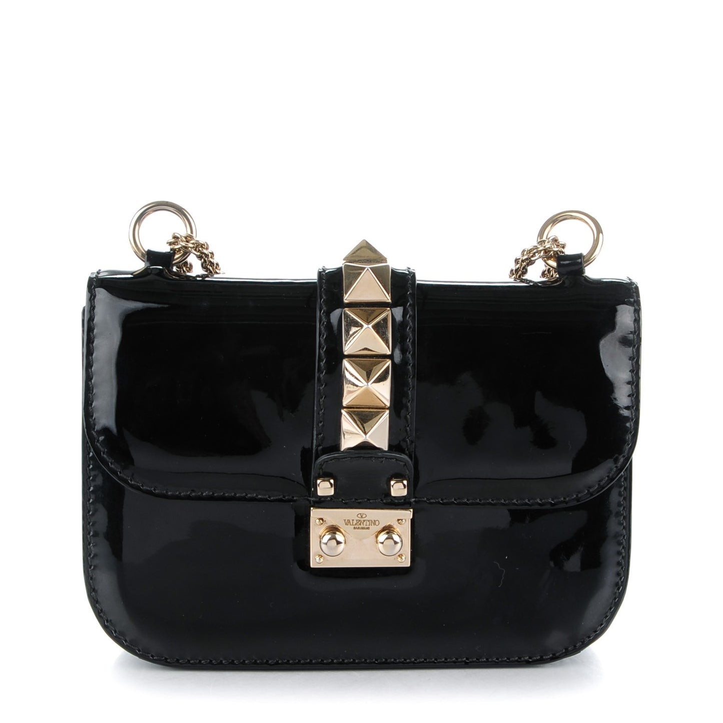 Patent Small Glam Lock Rockstud Flap Black