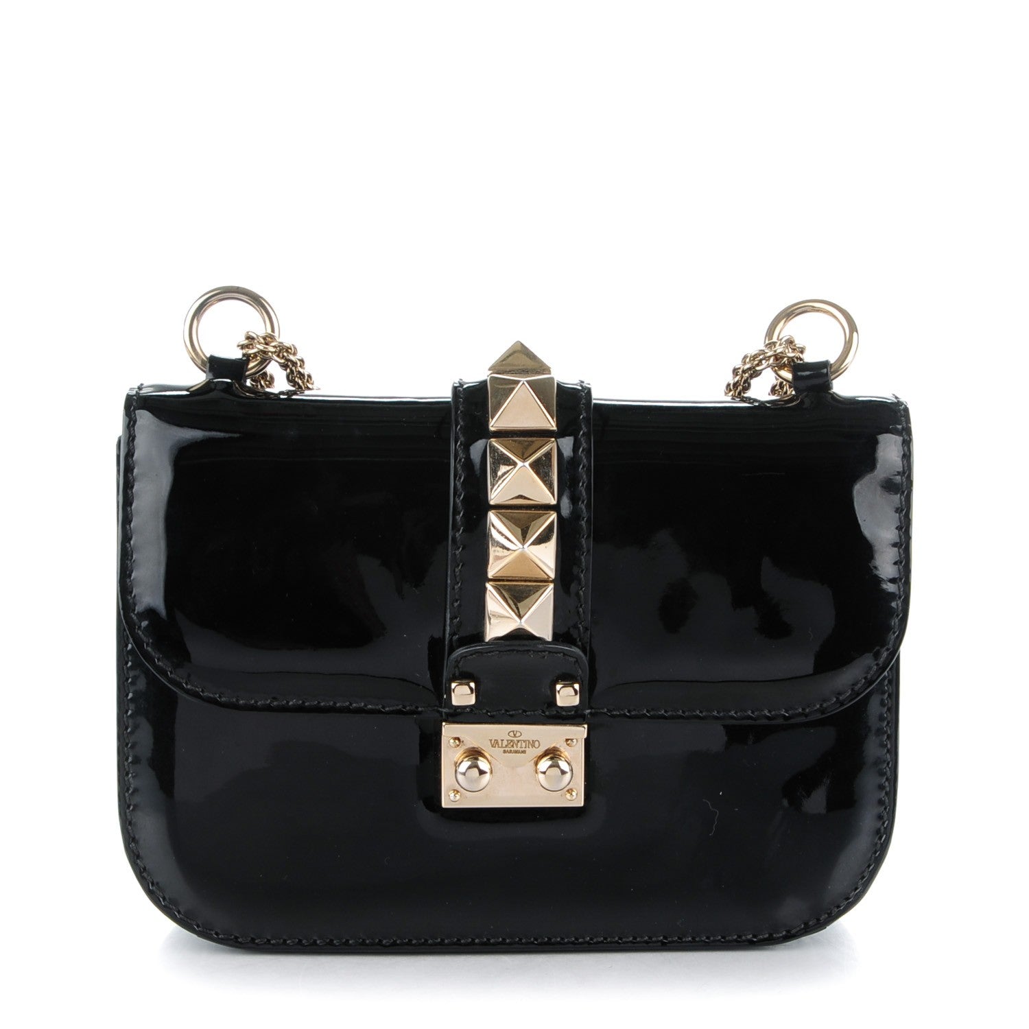 Valentino Garavani Patent Small Glam Lock Rockstud Flap Black 1 of 7