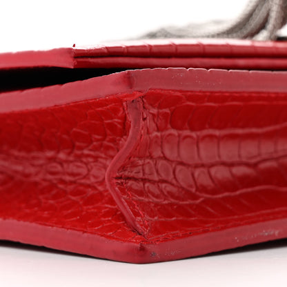 Saint Laurent Calfskin Crocodile Embossed Kate Monogram Tassel Chain Wallet Red 8 of 14