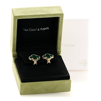 Van Cleef & Arpels 18K Yellow Gold Malachite Vintage Alhambra Earrings 5 of 5