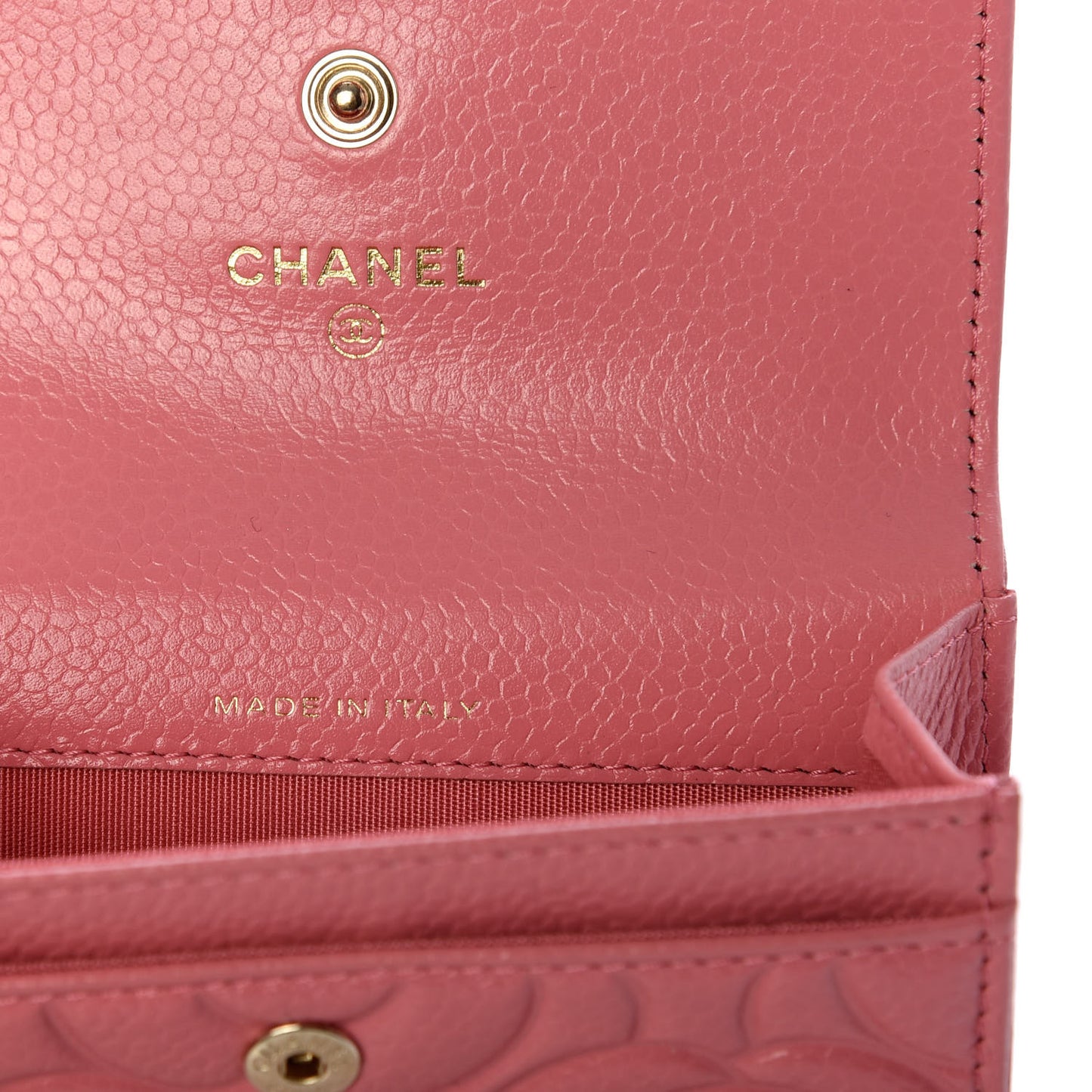 Caviar Camellia Embossed Card Holder Wallet Pink