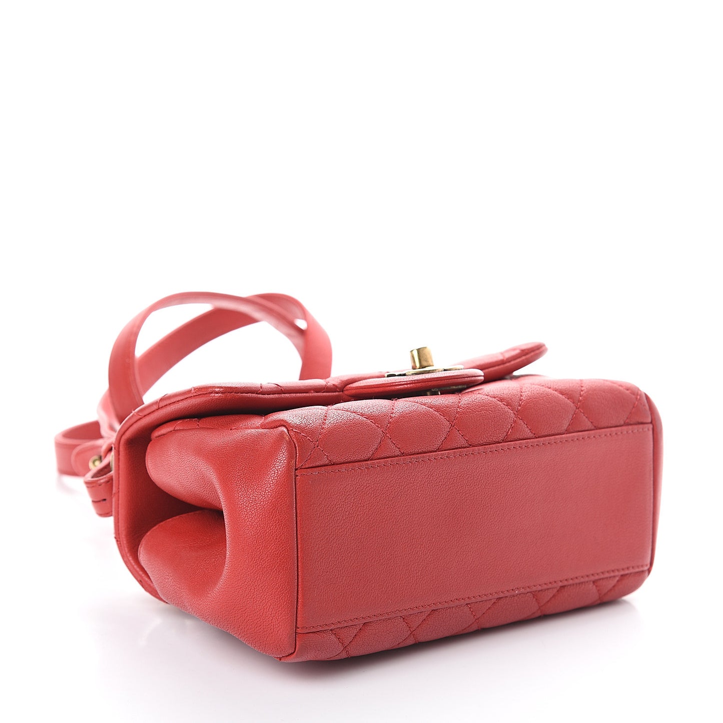 Shiny Sheepskin Quilted Mini Trapezio Flap Red