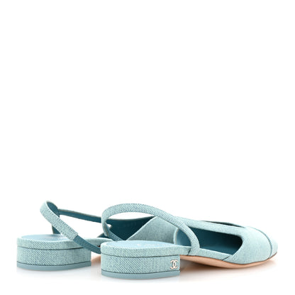 Chanel Denim Cap Toe CC Slingback Flats 37 Blue 5 of 9