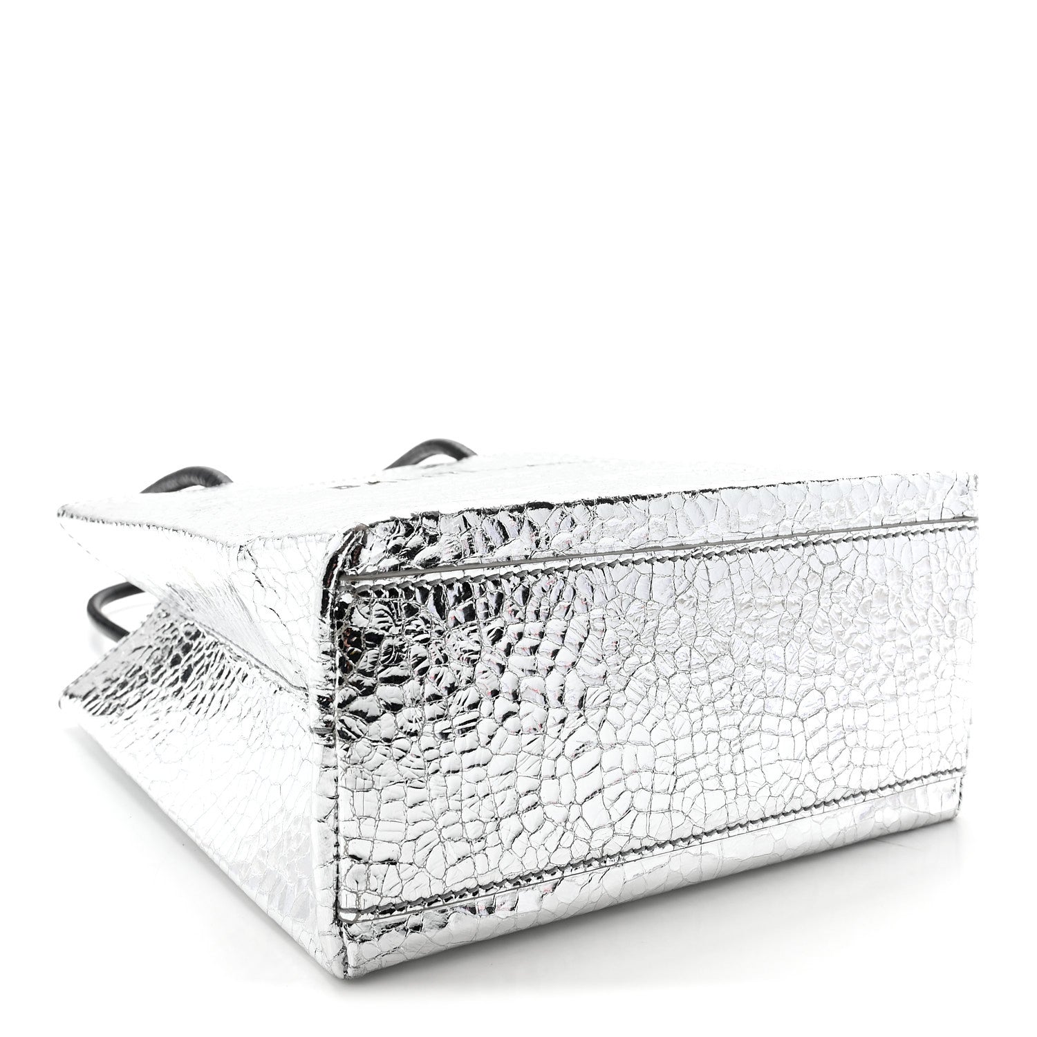 Balenciaga Crackled Mirror Calfskin Logo North South Shopper Tote XXS Silver 4 of 9
